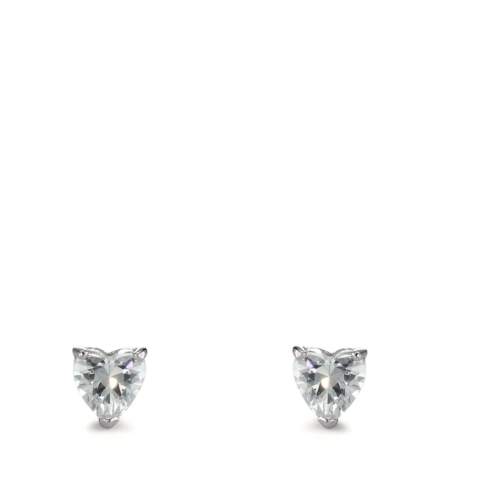 Stud earrings Silver Zirconia 2 Stones Rhodium plated Ø6.5 mm