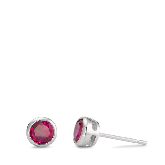 Stud earrings Silver Zirconia Pink, 2 Stones Rhodium plated Ø6 mm