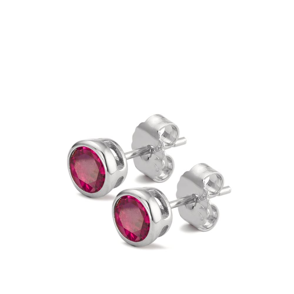 Stud earrings Silver Zirconia Pink, 2 Stones Rhodium plated Ø6 mm