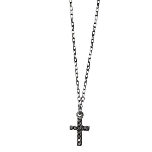 Necklace Silver Zirconia 11 Stones Black Rhodium plated Cross 36-41 cm