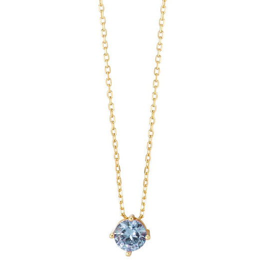 Necklace Silver Zirconia Light Blue Yellow Gold plated 42-45 cm