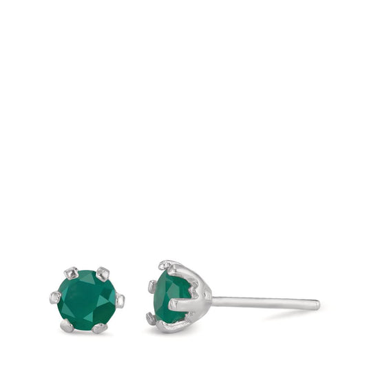 Stud earrings Silver Agate Green, 2 Stones Rhodium plated Ø6.5 mm