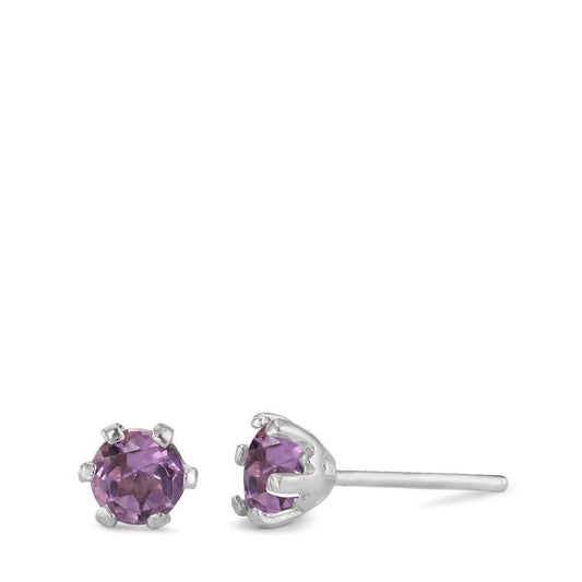 Stud earrings Silver Amethyst 2 Stones Rhodium plated Ø6.5 mm