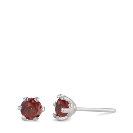 Stud earrings Silver Garnet 2 Stones Rhodium plated Ø6.5 mm