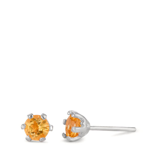 Stud earrings Silver Citrine 2 Stones Rhodium plated Ø6.5 mm