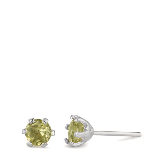 Stud earrings Silver Peridot 2 Stones Rhodium plated Ø6.5 mm