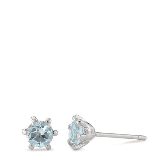 Stud earrings Silver Topaz Blue, 2 Stones Rhodium plated Ø6.5 mm