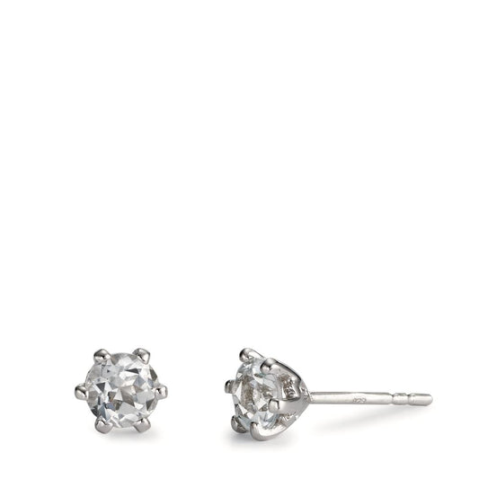 Stud earrings Silver Topaz White, 2 Stones Rhodium plated Ø6.5 mm