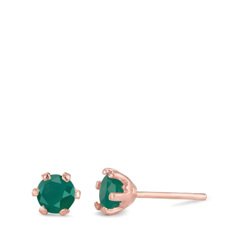 Stud earrings Silver Agate Green, 2 Stones Rose Gold plated Ø6.5 mm