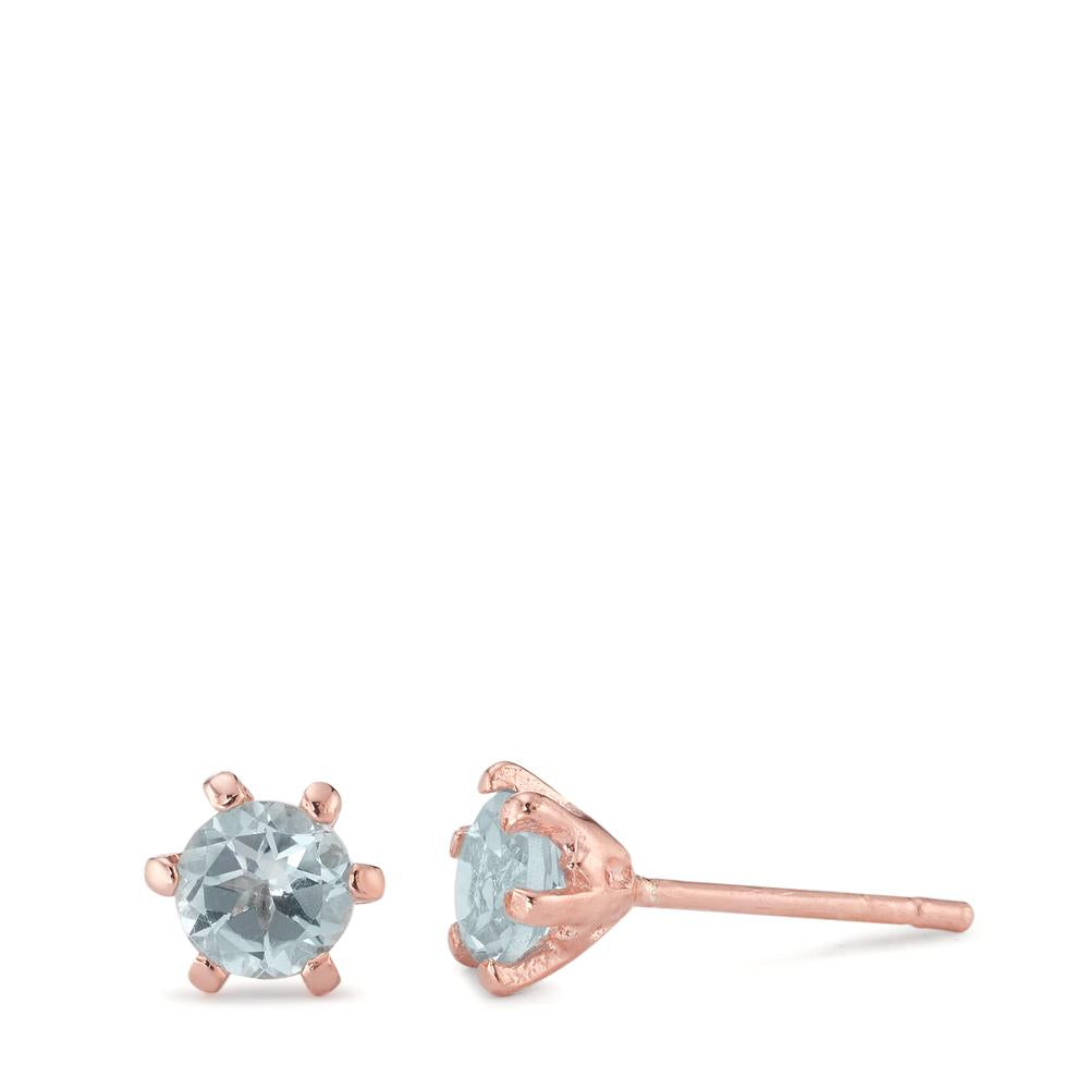 Stud earrings Silver Topaz Blue, 2 Stones Rose Gold plated Ø6.5 mm