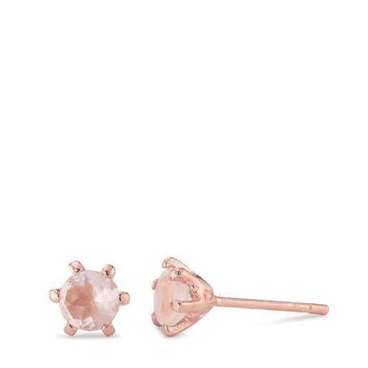 Stud earrings Silver Rose Quartz 2 Stones Rose Gold plated Ø6.5 mm