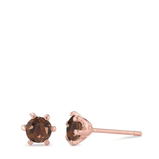 Stud earrings Silver Smoky quartz 2 Stones Rose Gold plated Ø6.5 mm