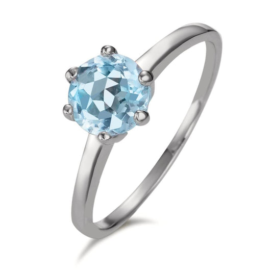 Ring Silver Topaz Blue, 7 mm Rhodium plated