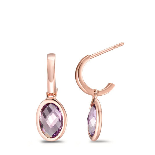 Hoop with pendant Silver Amethyst Violet, 2 Stones Rose Gold plated