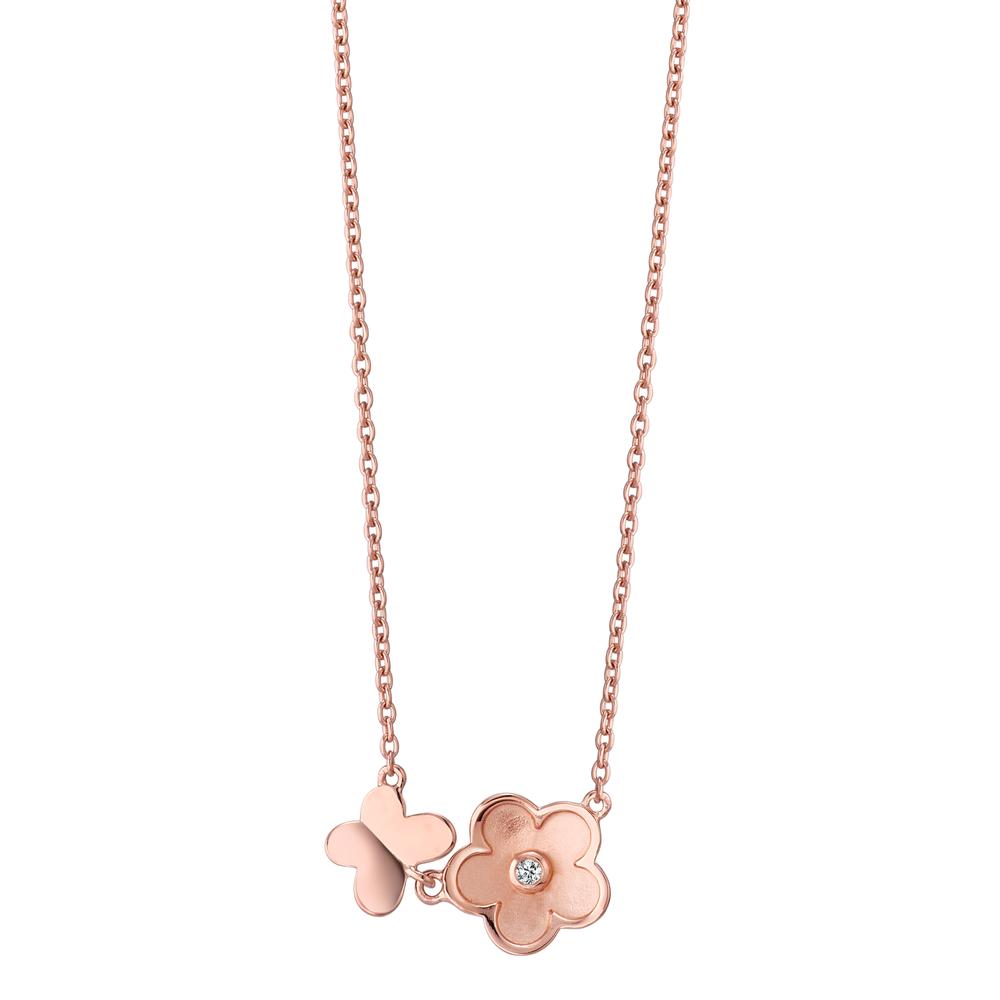 Necklace Silver Zirconia Rose Gold plated Flower 42-45 cm