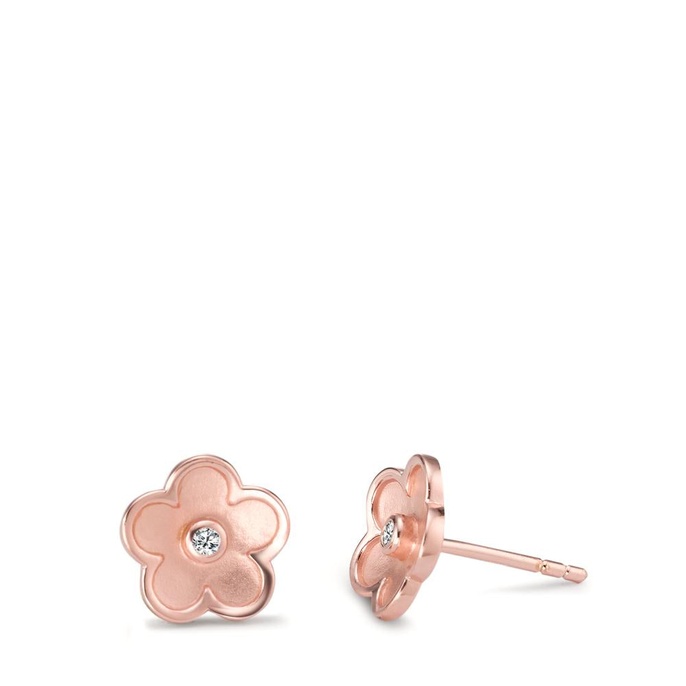 Stud earrings Silver Zirconia 2 Stones Rose Gold plated Flower Ø9.5 mm