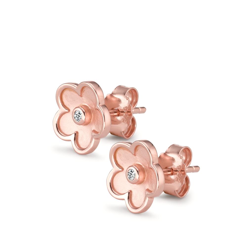 Stud earrings Silver Zirconia 2 Stones Rose Gold plated Flower Ø9.5 mm