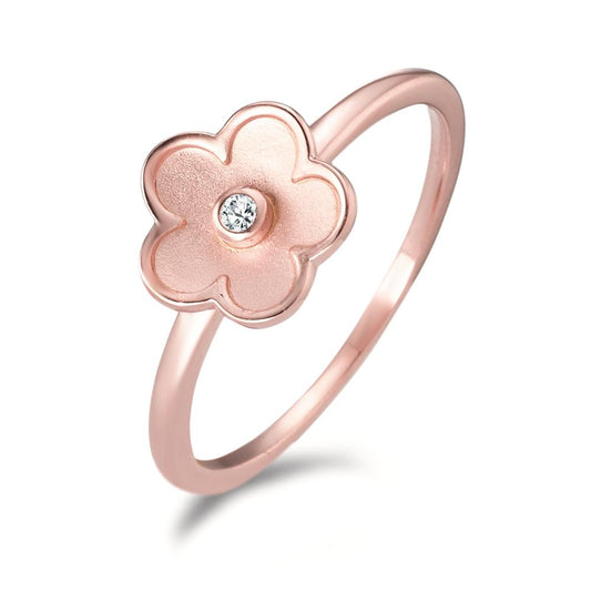 Ring Silver Zirconia Rose Gold plated Flower Ø9 mm