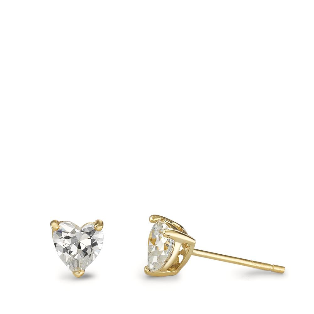 Stud earrings Silver Zirconia 2 Stones Yellow Gold plated Heart Ø6.5 mm