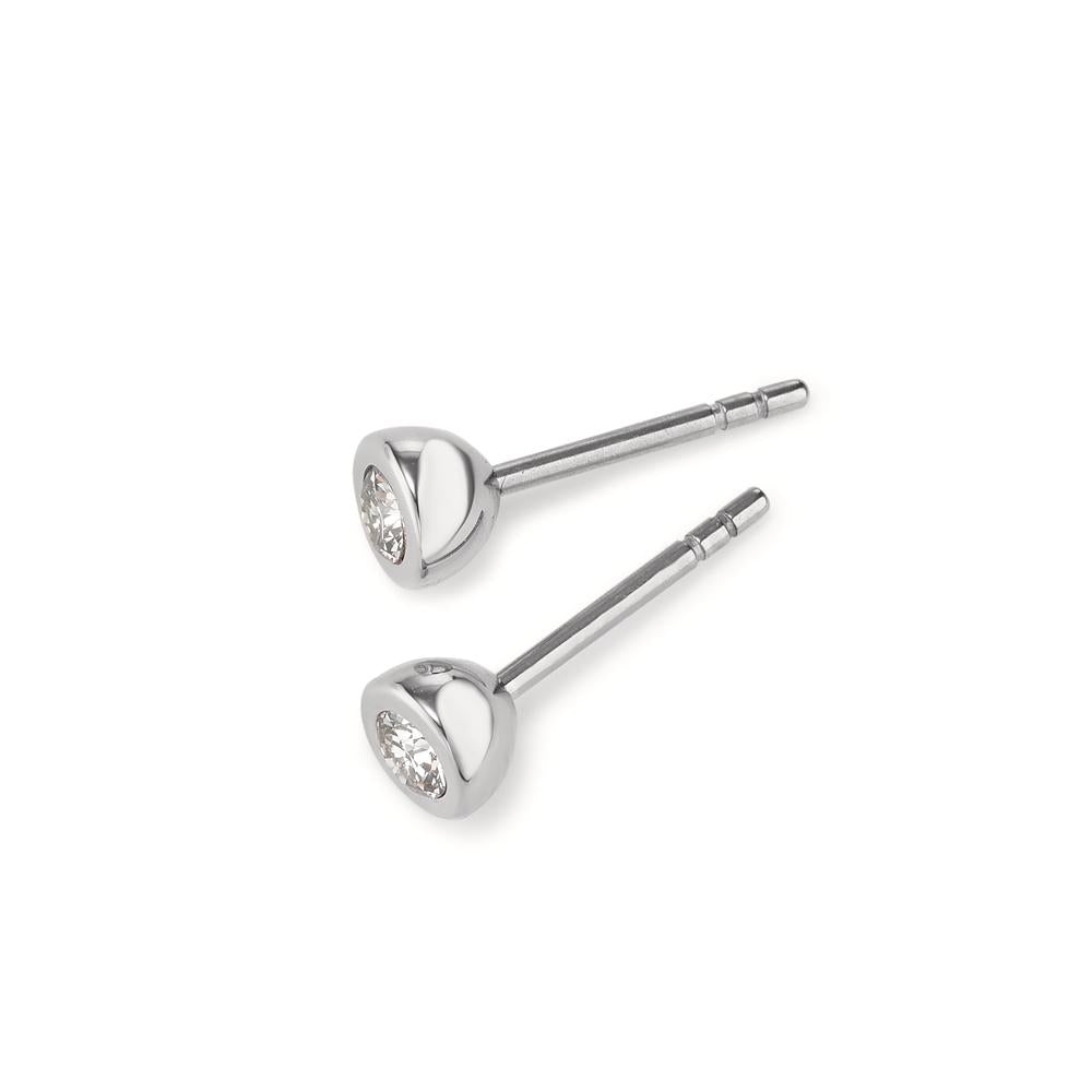 Stud earrings Stainless steel Zirconia White, 2 Stones Ø5 mm