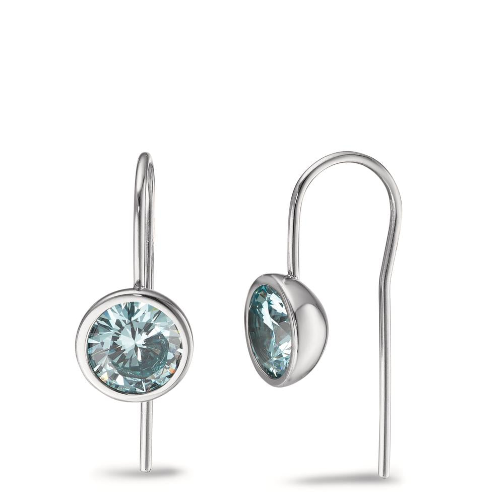 Drop Earrings Stainless steel Zirconia Aqua, 2 Stones Ø9.5 mm