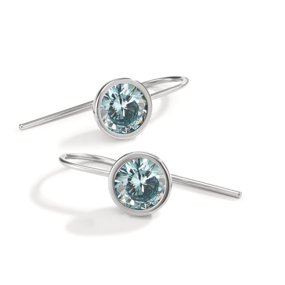 Drop Earrings Stainless steel Zirconia Aqua, 2 Stones Ø9.5 mm