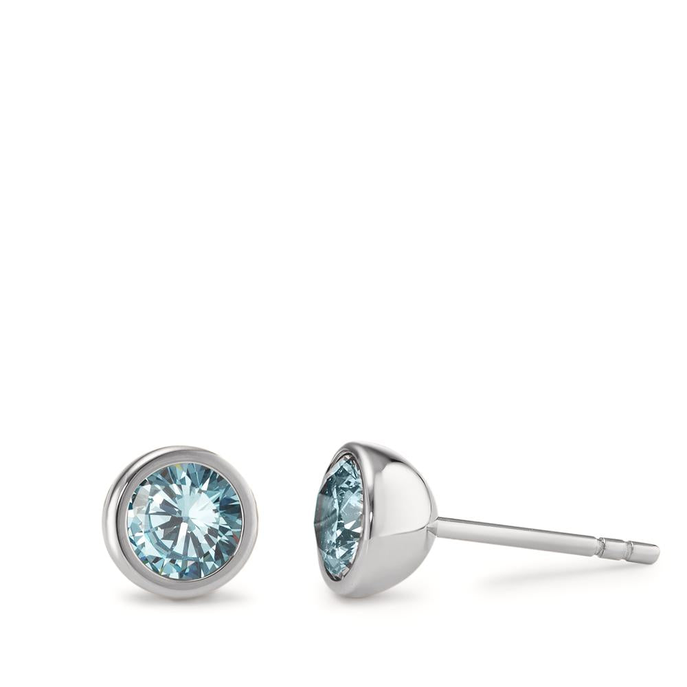 Stud earrings Stainless steel Zirconia Aqua, 2 Stones Ø7 mm