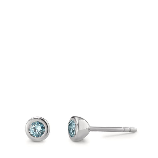 Stud earrings Stainless steel Zirconia Aqua, 2 Stones Ø5 mm