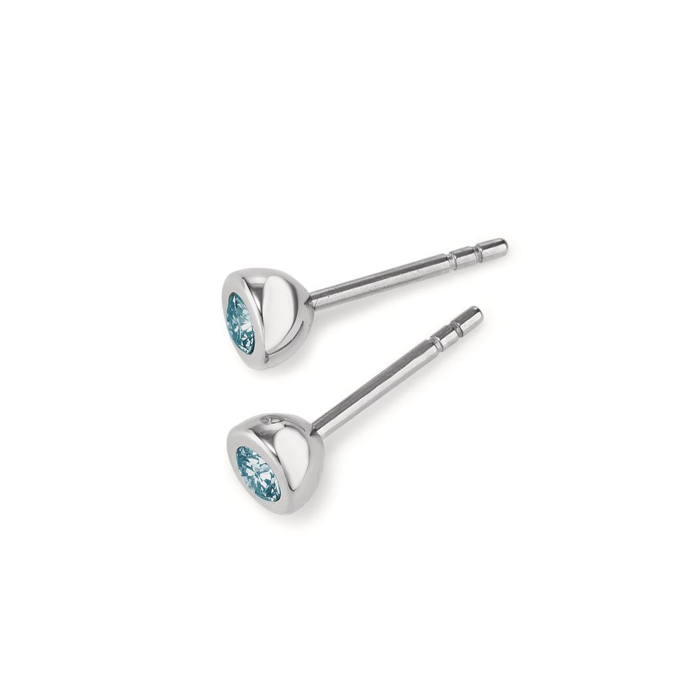 Stud earrings Stainless steel Zirconia Aqua, 2 Stones Ø5 mm