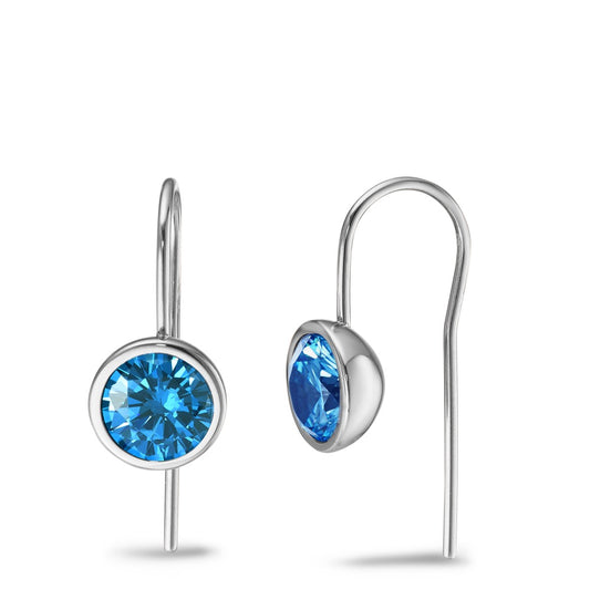 Drop Earrings Stainless steel Zirconia Blue, 2 Stones Ø9.5 mm