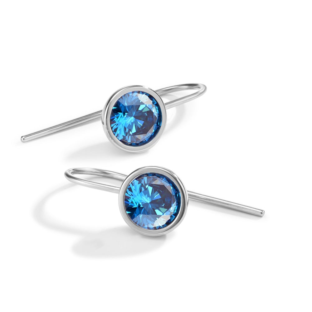 Drop Earrings Stainless steel Zirconia Blue, 2 Stones Ø9.5 mm