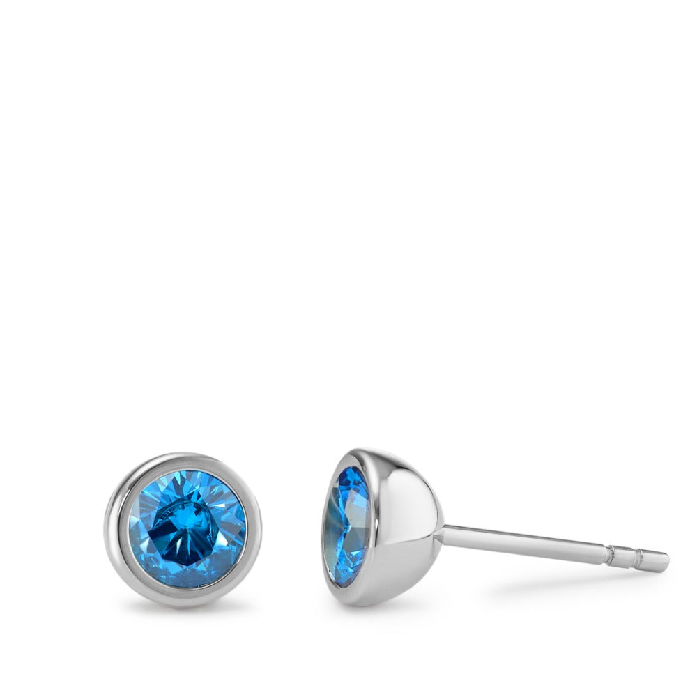 Stud earrings Stainless steel Zirconia Blue, 2 Stones Ø7 mm