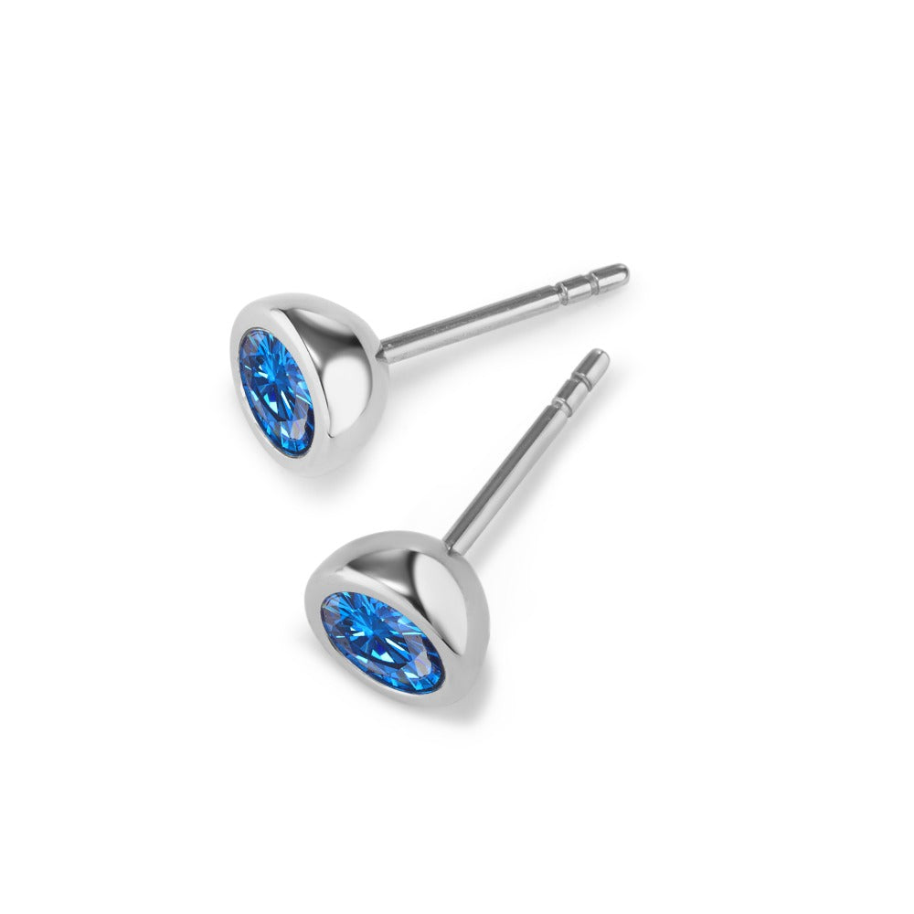 Stud earrings Stainless steel Zirconia Blue, 2 Stones Ø7 mm