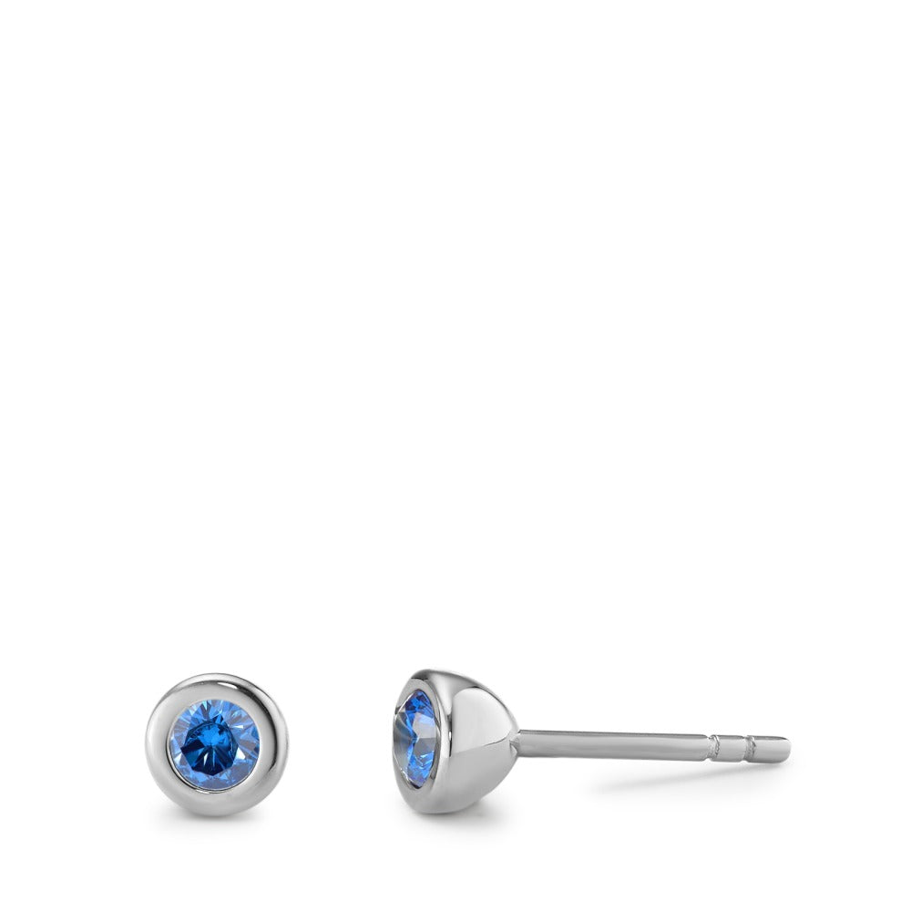 Stud earrings Stainless steel Zirconia Blue, 2 Stones Ø5 mm