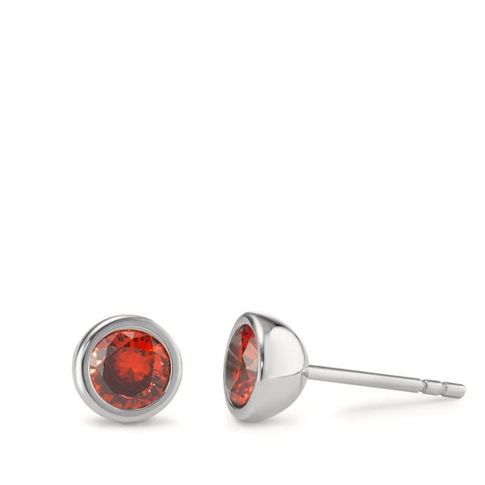 Stud earrings Stainless steel Zirconia Red, 2 Stones Ø7 mm