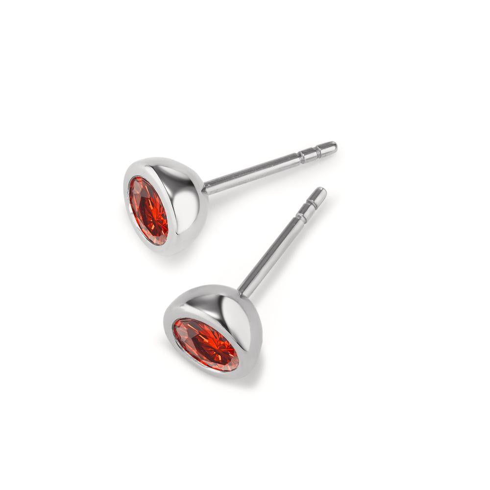 Stud earrings Stainless steel Zirconia Red, 2 Stones Ø7 mm