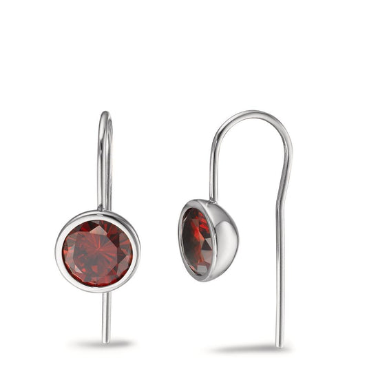 Drop Earrings Stainless steel Zirconia Bordeaux, 2 Stones Ø9.5 mm