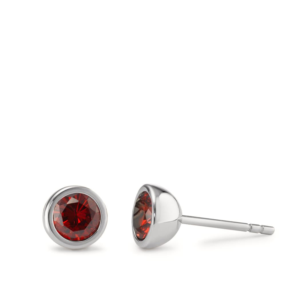 Stud earrings Stainless steel Zirconia Bordeaux, 2 Stones Ø7 mm