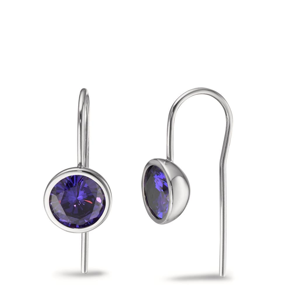 Drop Earrings Stainless steel Zirconia Violet, 2 Stones Ø9.5 mm