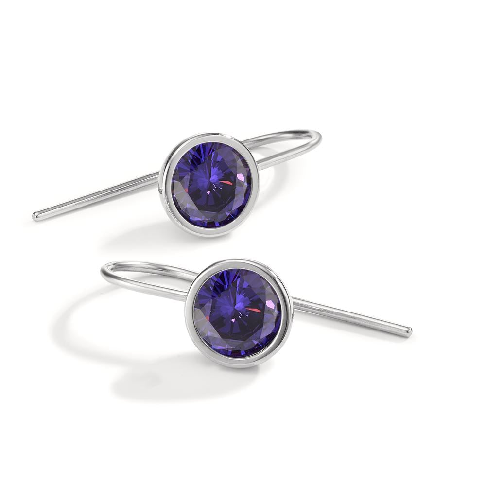 Drop Earrings Stainless steel Zirconia Violet, 2 Stones Ø9.5 mm