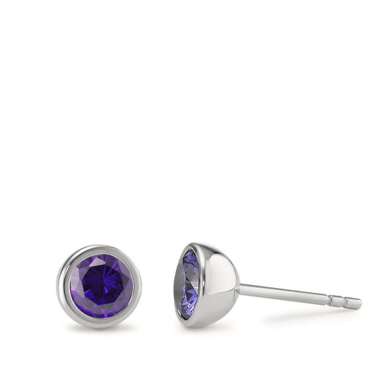 Stud earrings Stainless steel Zirconia Violet, 2 Stones Ø7 mm