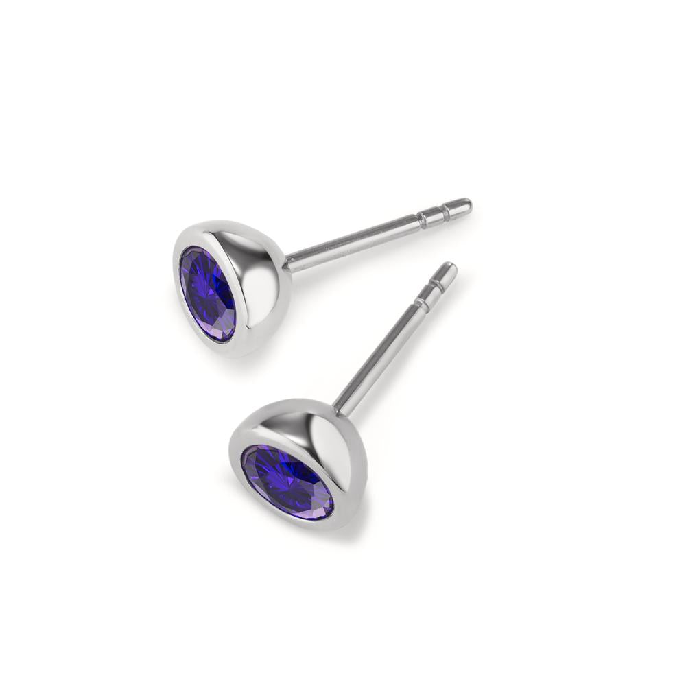 Stud earrings Stainless steel Zirconia Violet, 2 Stones Ø7 mm