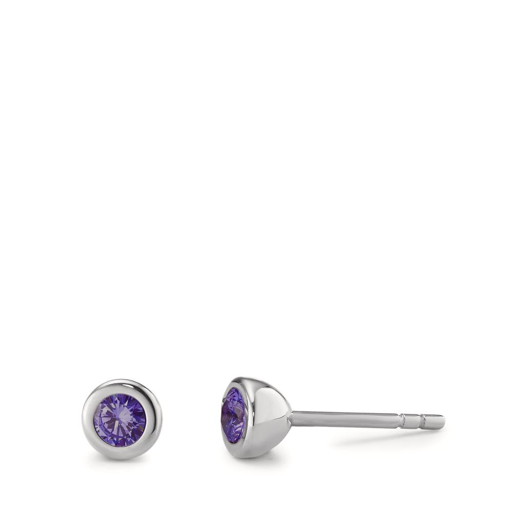 Stud earrings Stainless steel Zirconia Violet, 2 Stones Ø5 mm