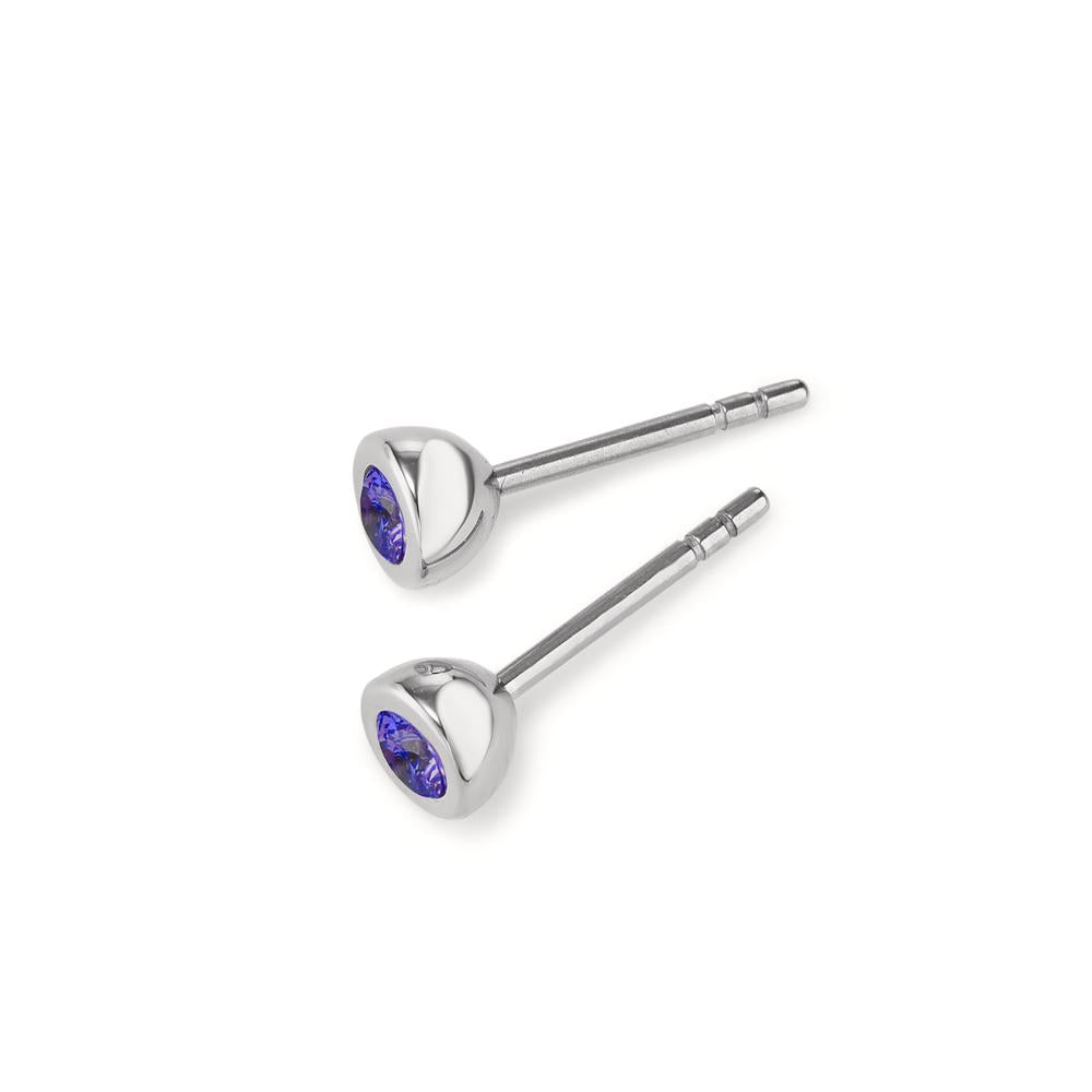 Stud earrings Stainless steel Zirconia Violet, 2 Stones Ø5 mm