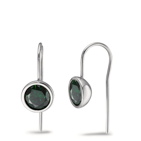 Drop Earrings Stainless steel Zirconia Green, 2 Stones Ø9.5 mm