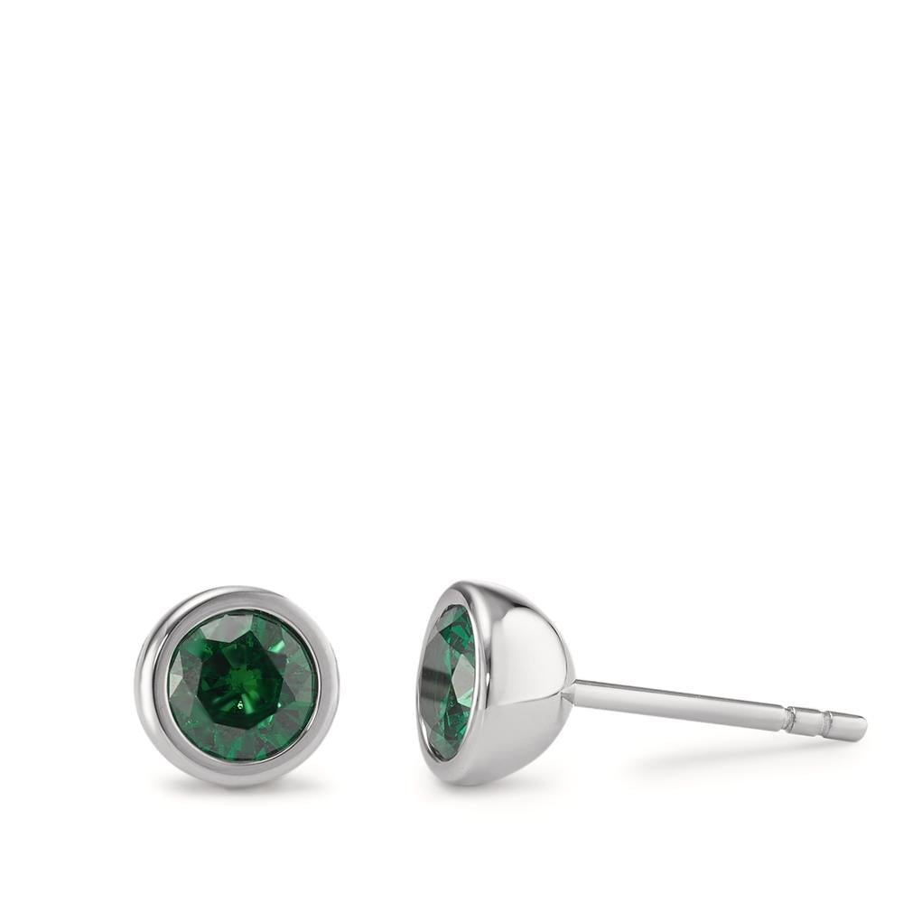 Stud earrings Stainless steel Zirconia Green, 2 Stones Ø7 mm