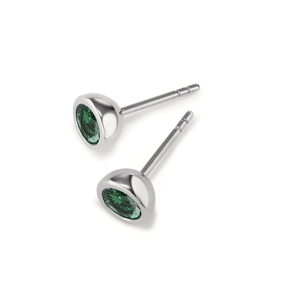 Stud earrings Stainless steel Zirconia Green, 2 Stones Ø7 mm