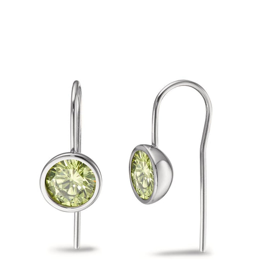 Drop Earrings Stainless steel Zirconia Light Green, 2 Stones Ø9.5 mm