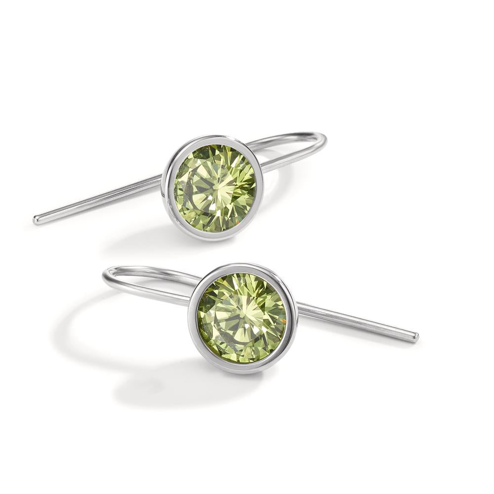 Drop Earrings Stainless steel Zirconia Light Green, 2 Stones Ø9.5 mm