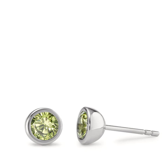 Stud earrings Stainless steel Zirconia Light Green, 2 Stones Ø7 mm